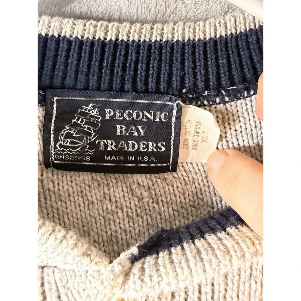 Peconic Bay Traders Mens Heathered Knit Henley Sweater XL 100% Cotton Made USA‎